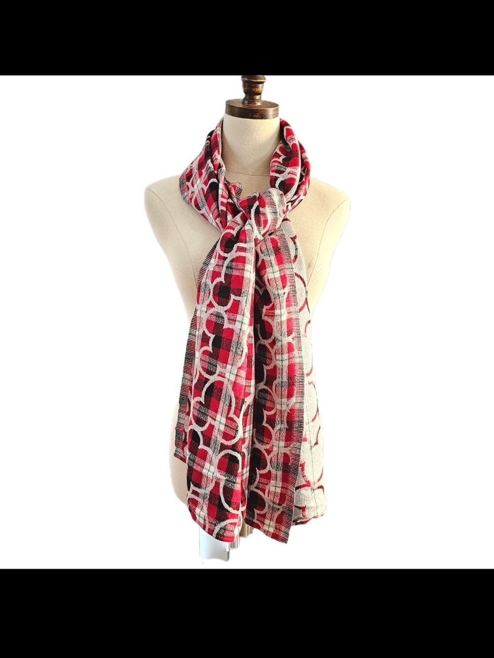 Disney Red Reversible  Mickey Mouse Print Glittery OS Plaid Scarf Wrap Shawl